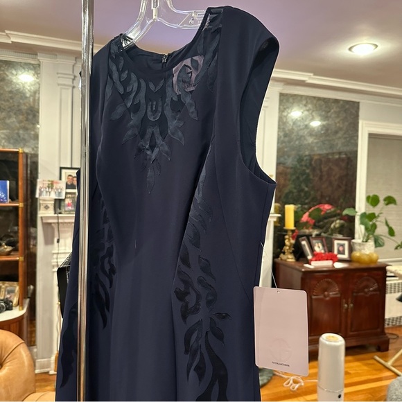NWT JS Collections Illusion Lace Neck Mermaid Dress NEW Gown Navy Blue - Picture 6 of 13